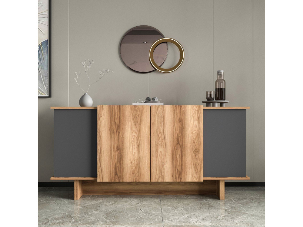Credenza in legno "Diana" - 180 x 40 x 81 cm - Grigio antracite