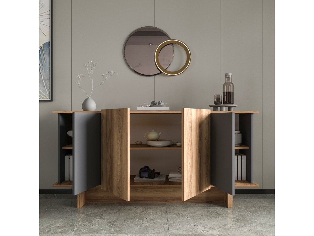 Credenza in legno "Diana" - 180 x 40 x 81 cm - Grigio antracite