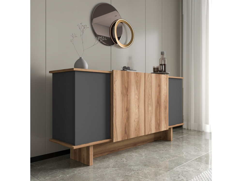 Credenza in legno "Diana" - 180 x 40 x 81 cm - Grigio antracite