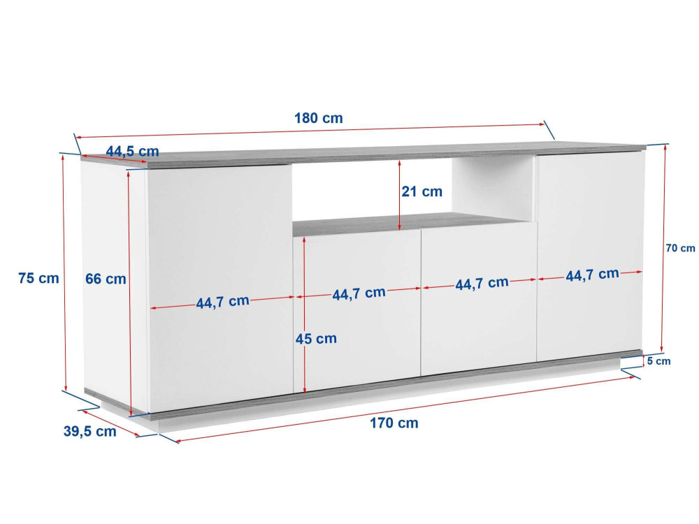 Credenza in legno "Arista" - 180 x 44 x 75 cm - Beige
