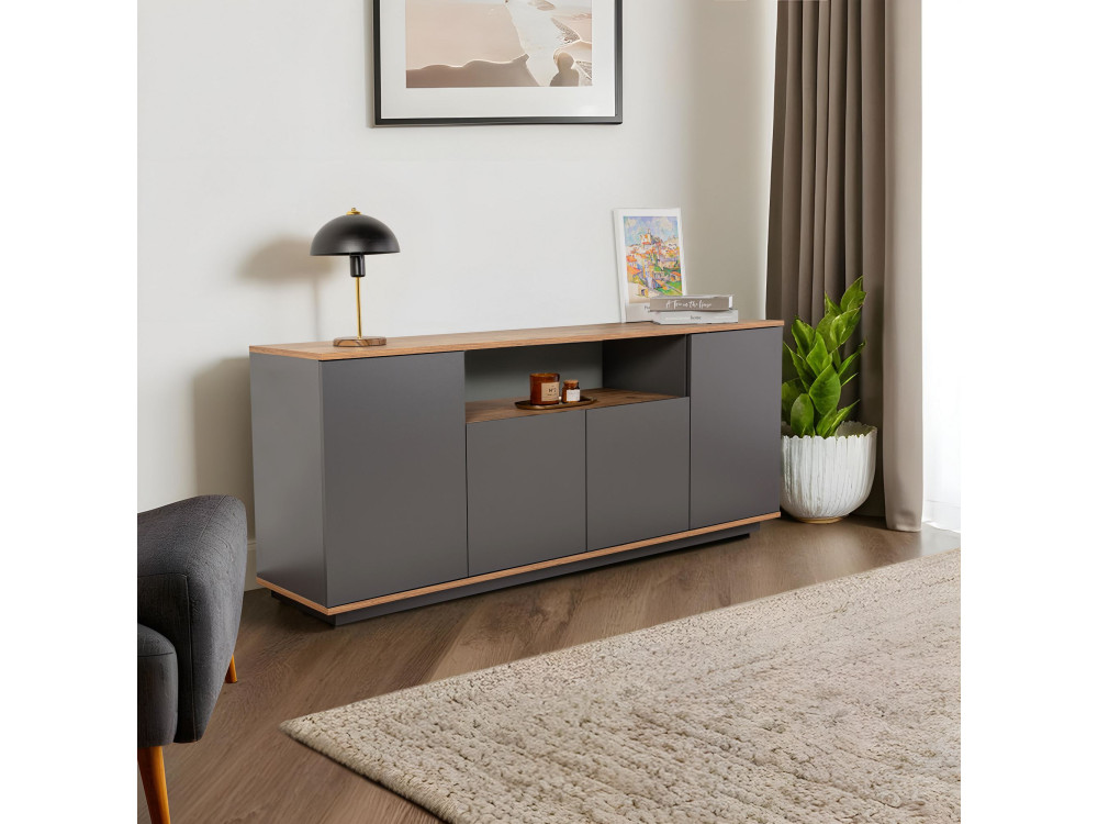 Credenza in legno "Arista" - 180 x 44 x 75 cm - Grigio antracite