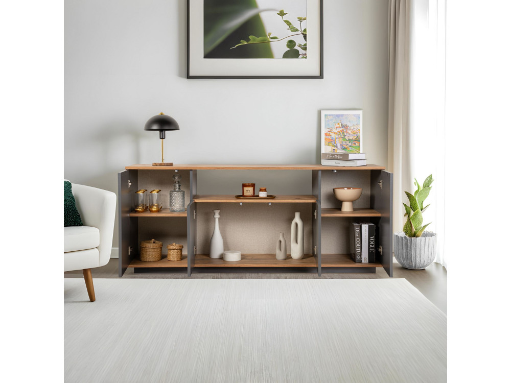 Credenza in legno "Arista" - 180 x 44 x 75 cm - Grigio antracite