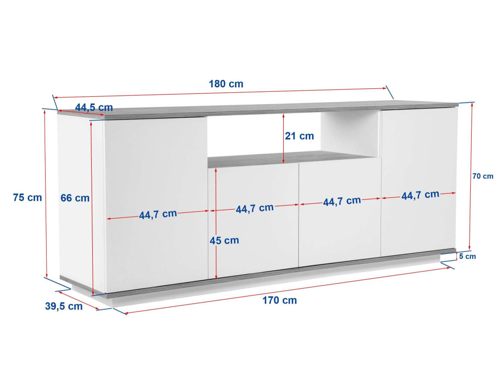 Credenza in legno "Arista" - 180 x 44 x 75 cm - Grigio antracite