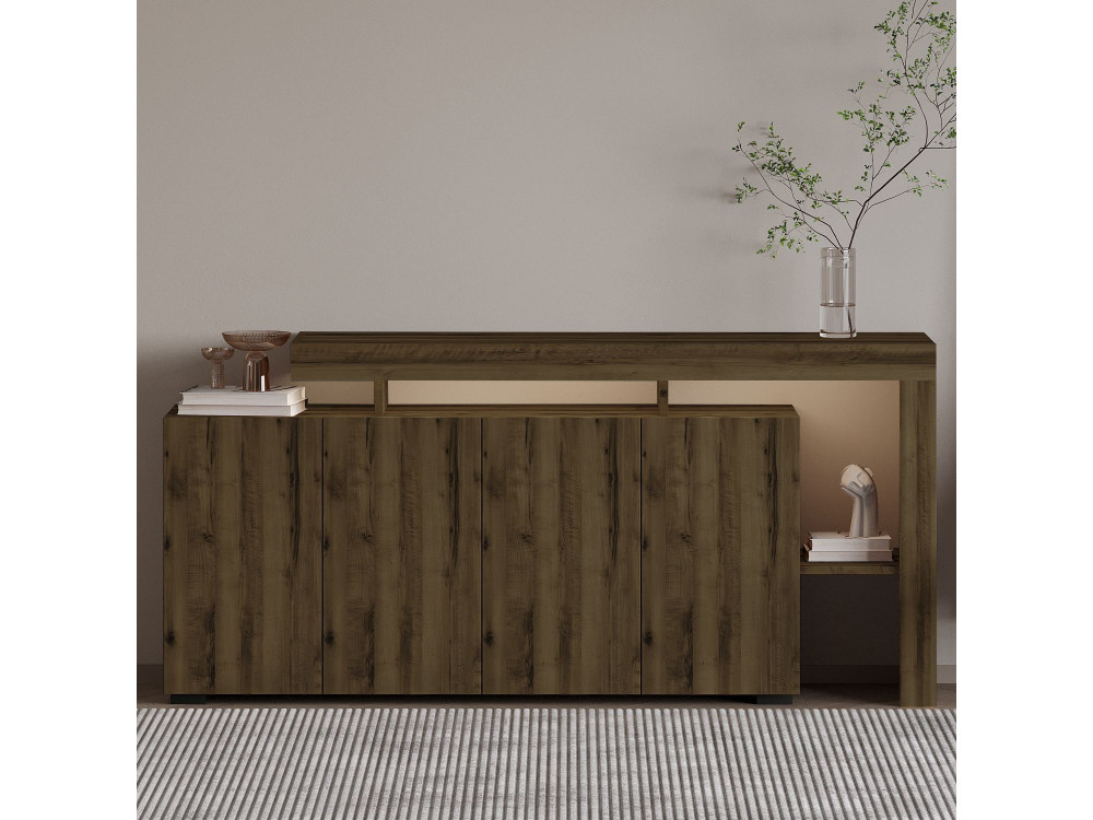 Credenza in legno "Beliz" - 170 x 35 x 80 cm - Noce antico