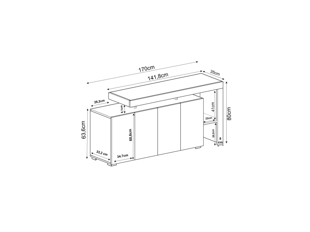 Credenza in legno "Beliz" - 170 x 35 x 80 cm - Bianco