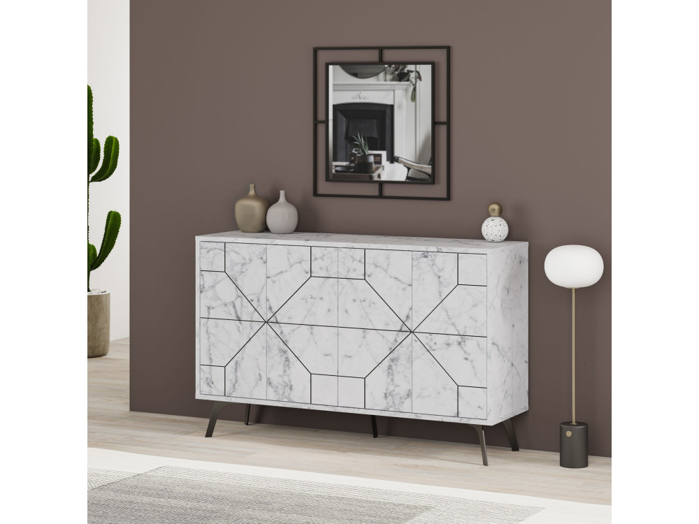 Credenza in legno "Dune" - 123 x 35 x 62 cm - Bianco marmorizzato