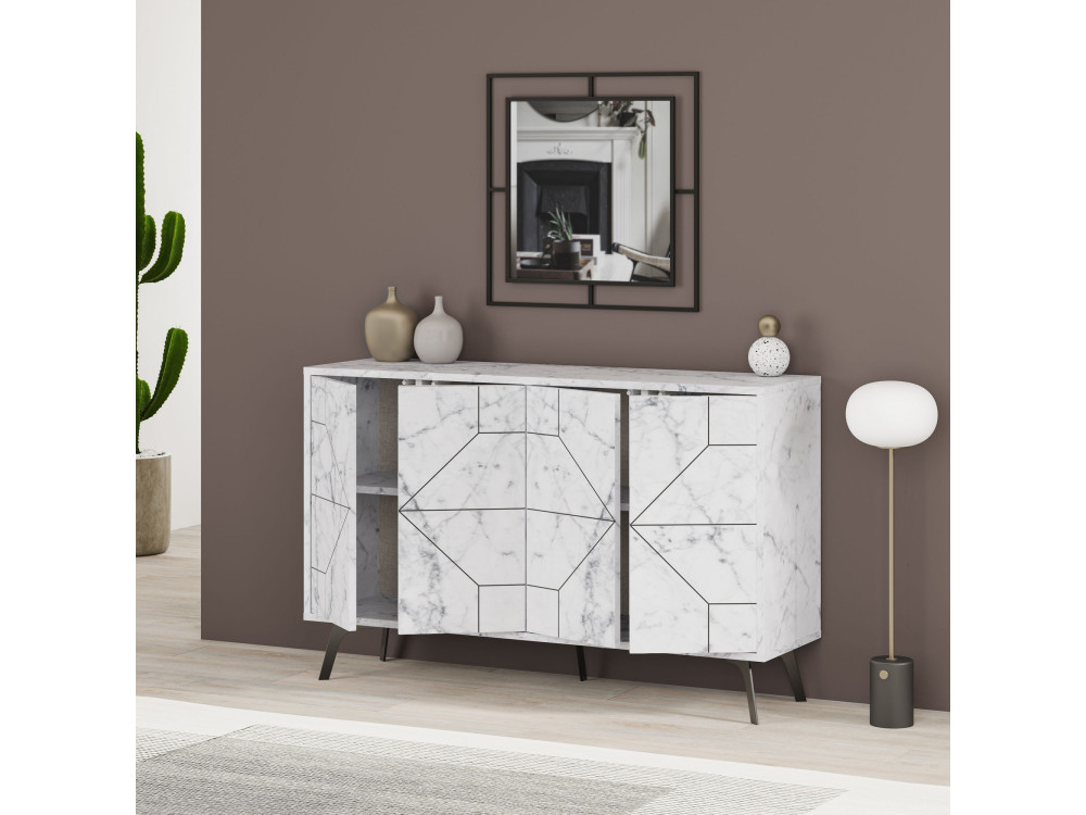 Credenza in legno "Dune" - 123 x 35 x 62 cm - Bianco marmorizzato