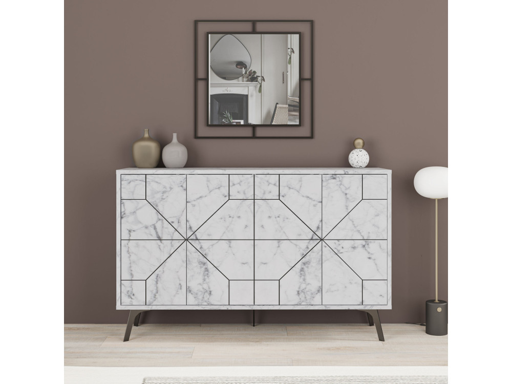 Credenza in legno "Dune" - 123 x 35 x 62 cm - Bianco marmorizzato