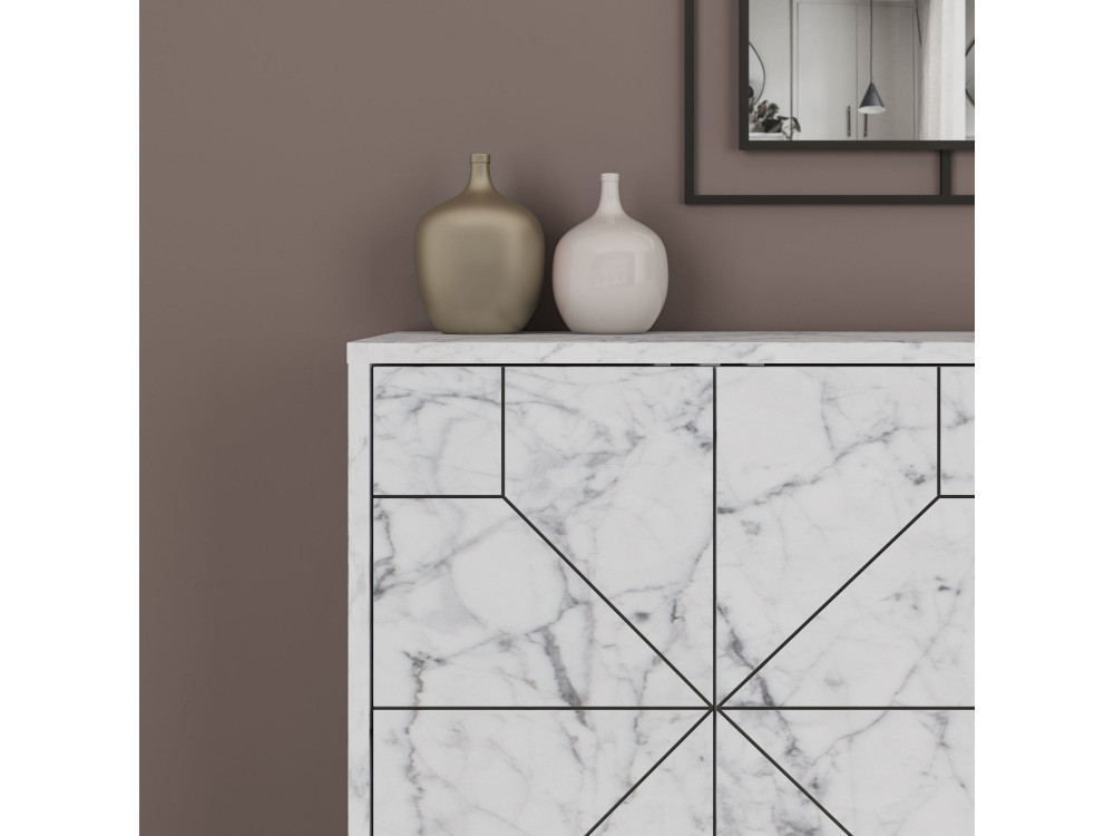 Credenza in legno "Dune" - 123 x 35 x 62 cm - Bianco marmorizzato