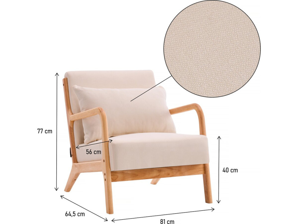 Poltrona in legno stile scandinavo "Clinton" - Beige