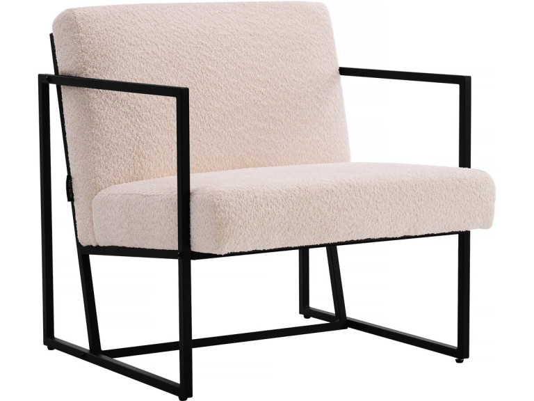 Poltrona "Kennedy" in metallo con tessuto bouclette - 73.5 x 75.5 x 81 cm - Crema