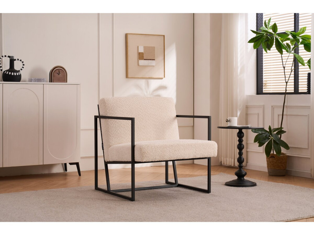 Poltrona "Kennedy" in metallo con tessuto bouclette - 73.5 x 75.5 x 81 cm - Crema