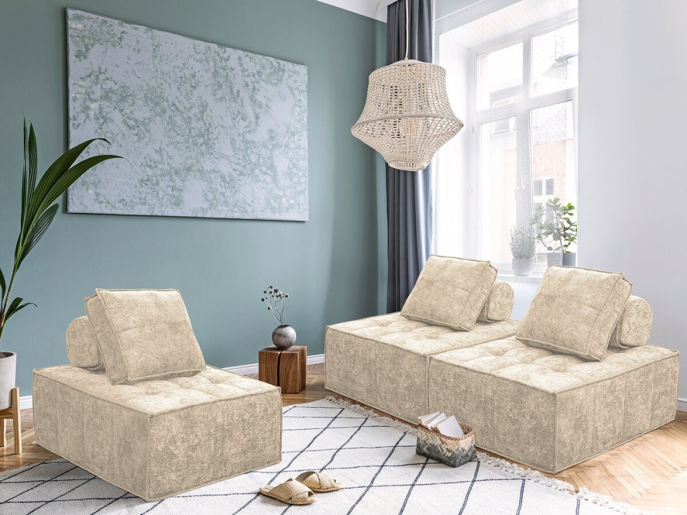 Set di 3 poltrone componibili in tessuto testurizzato "Velluto" - Beige