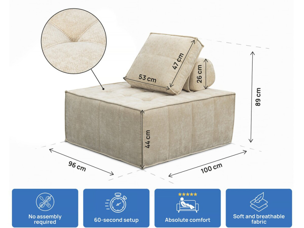 Set di 3 poltrone componibili in tessuto testurizzato "Velluto" - Beige