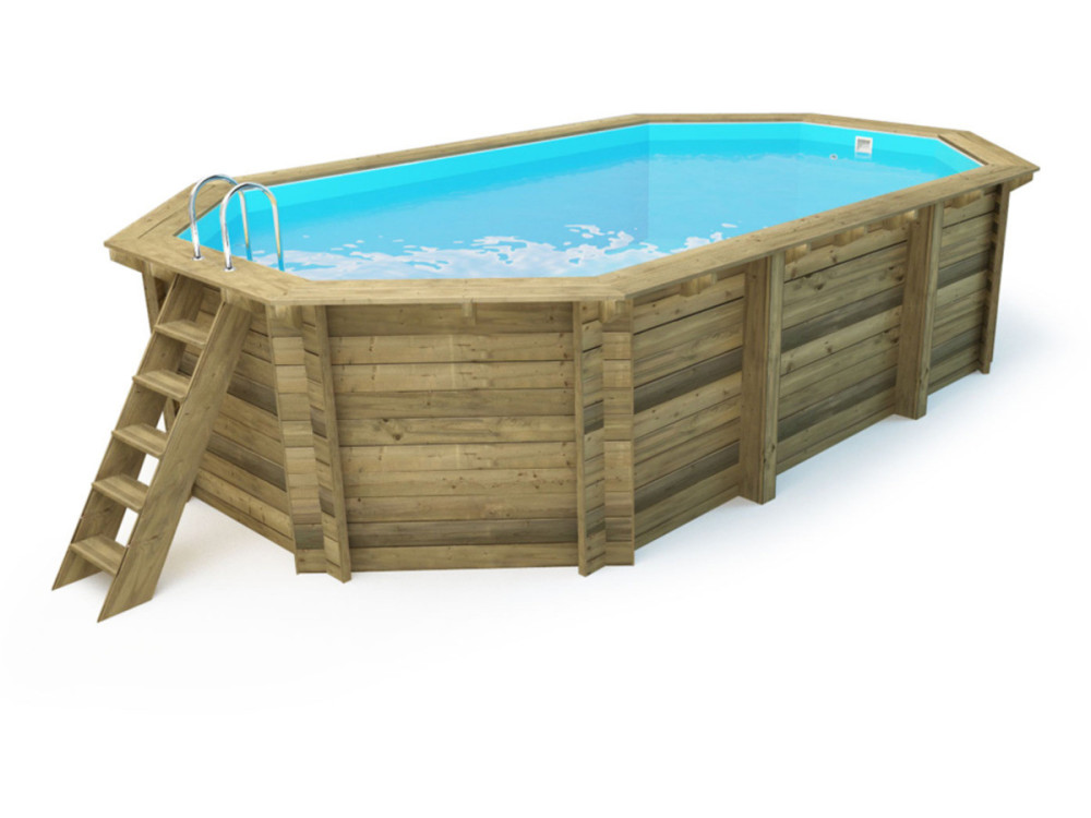 Piscina in legno "Miami" - 4,86 x 3,36 x 1,20 m + copertura a bolle d'aria da 180 µ + copertura invernale da 280 gr/m².