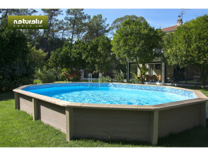 Kit piscina Naturalis 2" decagonale allungata in cemento effetto legno - 6,36 x 4,74 x 1,40 m