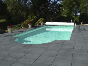 Set di 40 pietre di copertura diritte "Vendée" - 60 x 33 x 3 cm + 4 pietre di copertura angolari 48 x 48 x 3 cm - Tono grigio