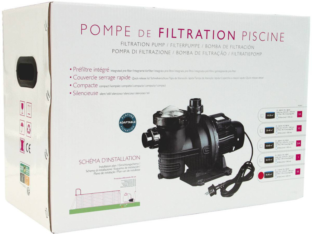 Pompa di filtrazione "Aqualux Premium" - 1,5" - 17,9 m3/h - Per piscine interrate da 70-90 m3