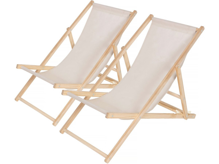 Set di 2 sedie a sdraio in legno "Chilean" - 107 x 56.5 x 81 cm Ecru