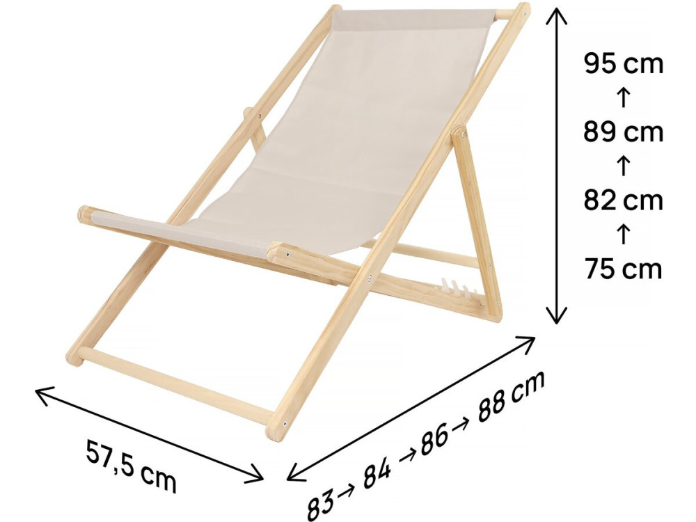 Set di 2 sedie a sdraio in legno "Chilean" - 107 x 56.5 x 81 cm Ecru