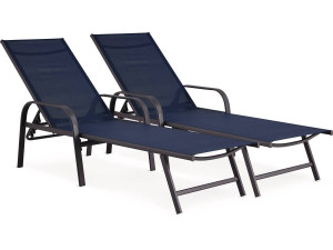 Set di 2 lettini prendisole in metallo "Farniente" - Blu notte