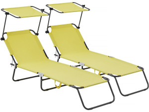 Pack 2 lettini prendisole pieghevoli "Lazy" - Con parasole - Giallo