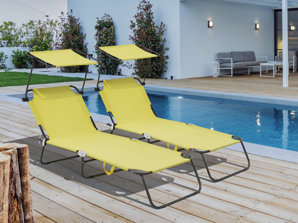 Pack 2 lettini prendisole pieghevoli "Lazy" - Con parasole - Giallo
