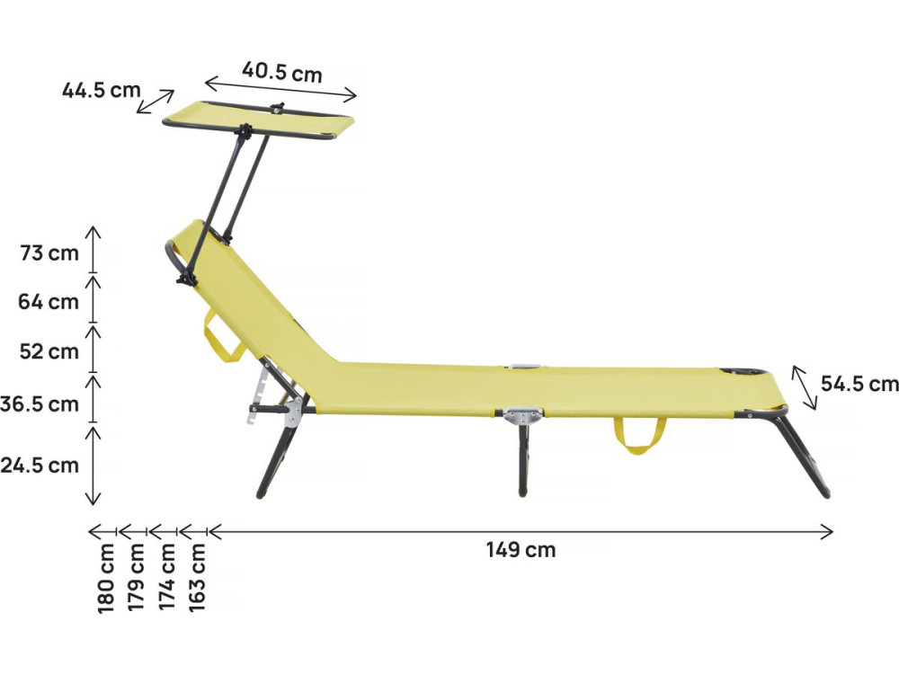 Pack 2 lettini prendisole pieghevoli "Lazy" - Con parasole - Giallo