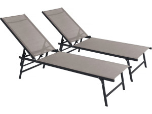 Set di 2 lettini prendisole in metallo "Sublima" - 180 x 54 x 104 cm - Tortora