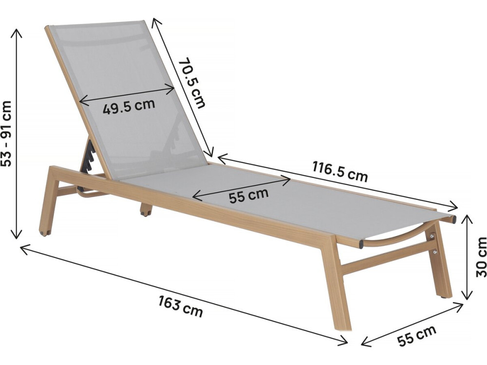 Lettino prendisole "Elysia" in alluminio con finitura effetto legno - Grigio chiaro