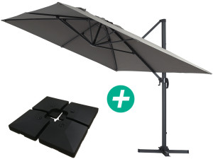 Ombrellone decentrato in alluminio SUN 4 - Rettangolare - 3 x 4 m - Grigio - Piastrelle incluse
