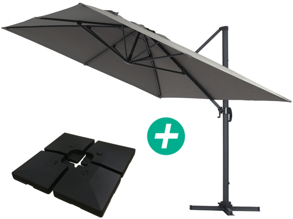 Ombrellone decentrato in alluminio SUN 4 - Rettangolare - 3 x 4 m - Grigio - Piastrelle incluse