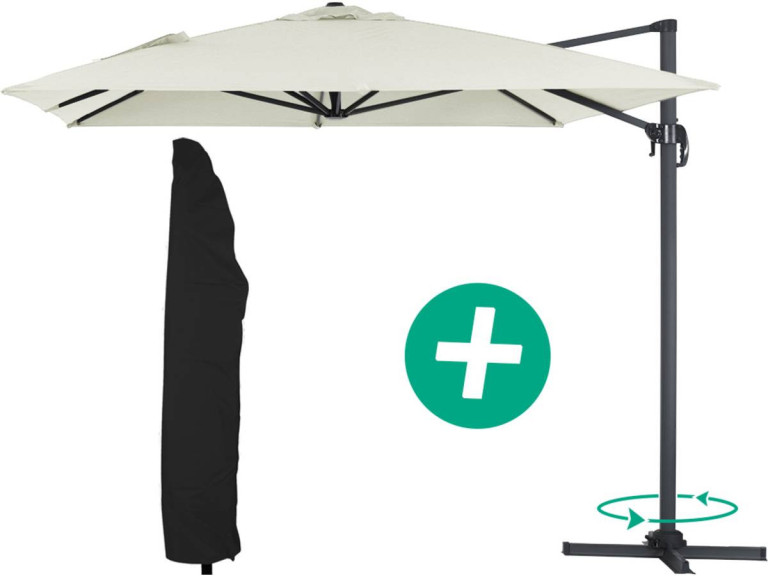 Ombrellone decentrato da giardino Alu "Sun 4" - Rettangolo - 3 x 4 m - Ecru + Fodera di protezione