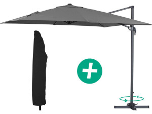 Parasole decentrato da giardino Alu "Sun 3" - Quadrato - 3 x 3 m - Grigio + fodera di copertura protettiva