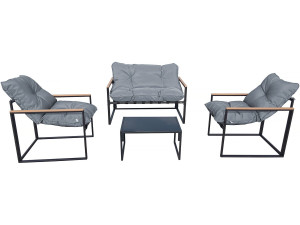Set di mobili da giardino "Jules" - 4 posti - Grigio/Nero