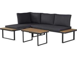 Set di mobili da giardino, divano angolare in finto legno "Liora" - 4 posti - Grigio