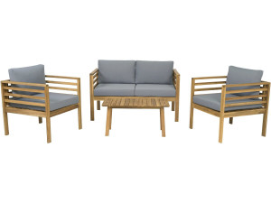 Set di mobili da giardino in legno con cuscini "Beckham" - 4 posti - Grigio