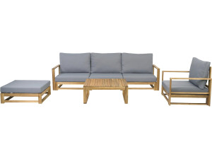 Set di mobili da giardino in legno di acacia con cuscini "Bellingham" - 5 posti - Grigio