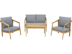 Set di mobili da giardino in legno "Presley" con cuscini - 4 posti - Grigio
