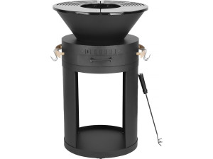Barbecue/braciere a carbone e legna "Cesar" - 49 x 49 x 92 cm - Nero
