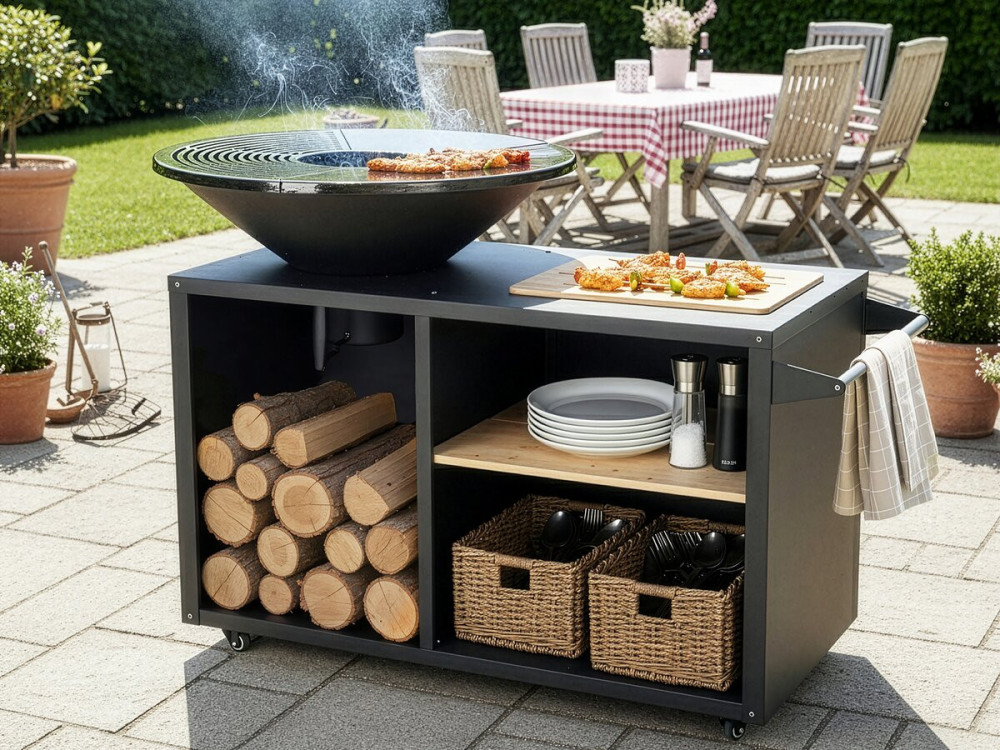 Braciere plancha per barbecue a legna e carbonella "Maréchal" - Ø 81 cm - Nero
