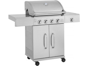 Barbecue a gas in acciaio inox con 5 bruciatori di cui 1 laterale "Brazzo" - 118 x 57 x 104 cm - Grigio chiaro