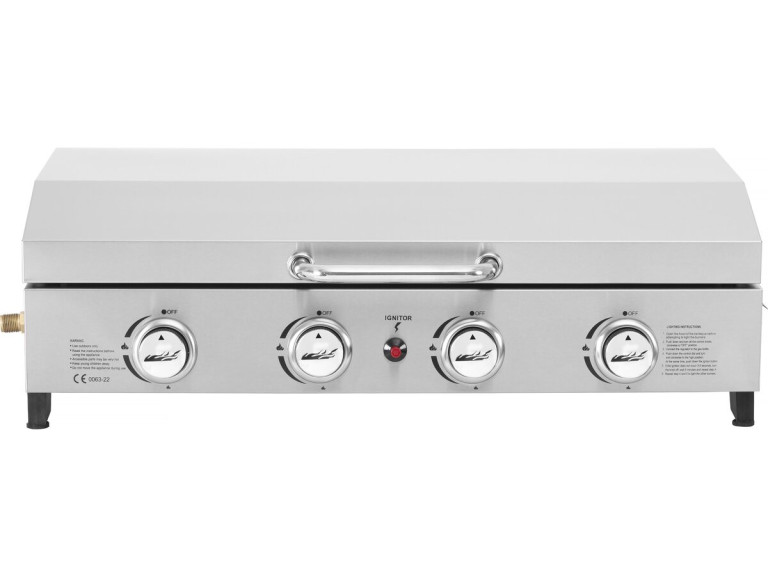 Piastra liscia a gas con 4 fornelli e coperchio "Fasto" - 10 kW - Grigio