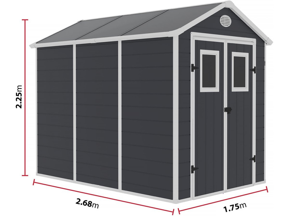 Casetta da giardino in resina "Texas" - 5,23 m² - Kit di ancoraggio incluso - Antracite