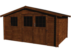 Abri jardin bois "Vallauris" - 15,84 m² - 3,98 x 3,98 x 2,29 m - 34 mm - Traité marron