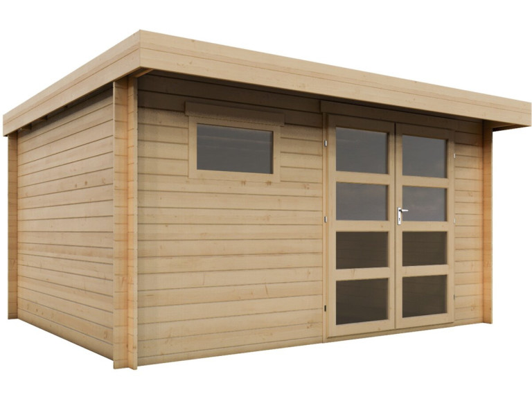 Casetta da giardino in legno "Oak" con tetto piatto - 13,1 m² - 28 mm - Beige