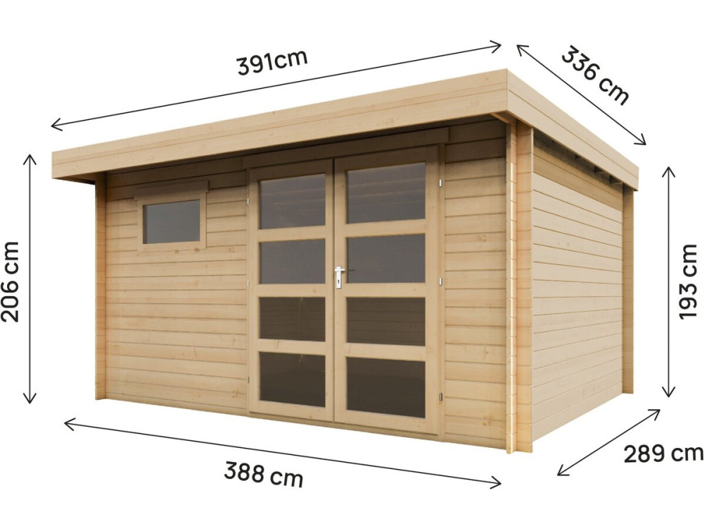 Casetta da giardino in legno "Oak" con tetto piatto - 13,1 m² - 28 mm - Beige