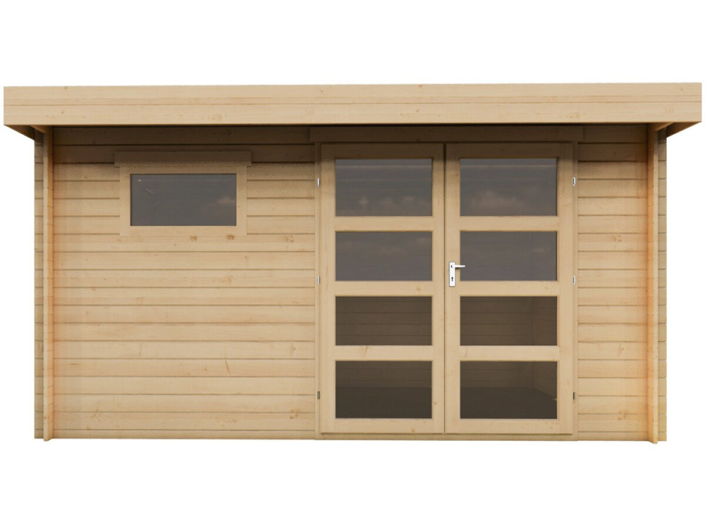 Casetta da giardino in legno "Oak" con tetto piatto - 13,1 m² - 28 mm - Beige