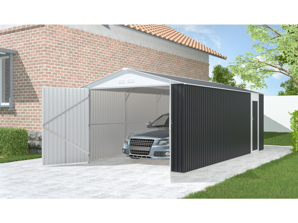 Garage in metallo "Houston" - 18,56 m² con grondaia e serbatoio per il recupero dell'acqua - Antracite