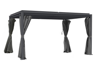 Pergola bioclimatica "Howard" con tenda e zanzariera - 3 x 4 m - Grigio